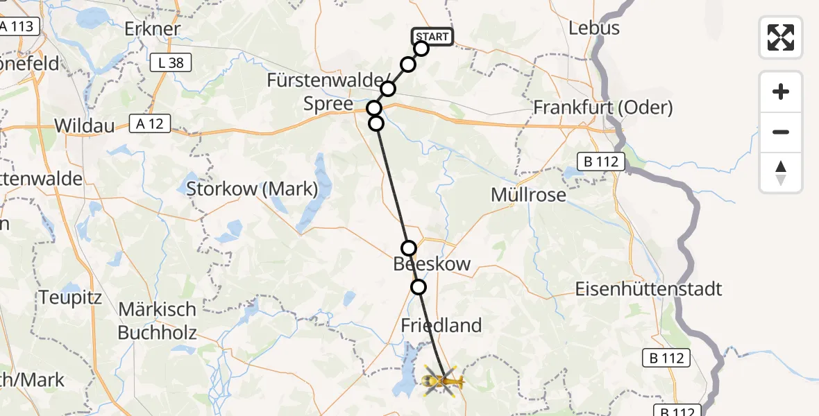 Flugroute Rettungshubschrauber Steinhöfel - Friedland, 23 September 2026, 13:27