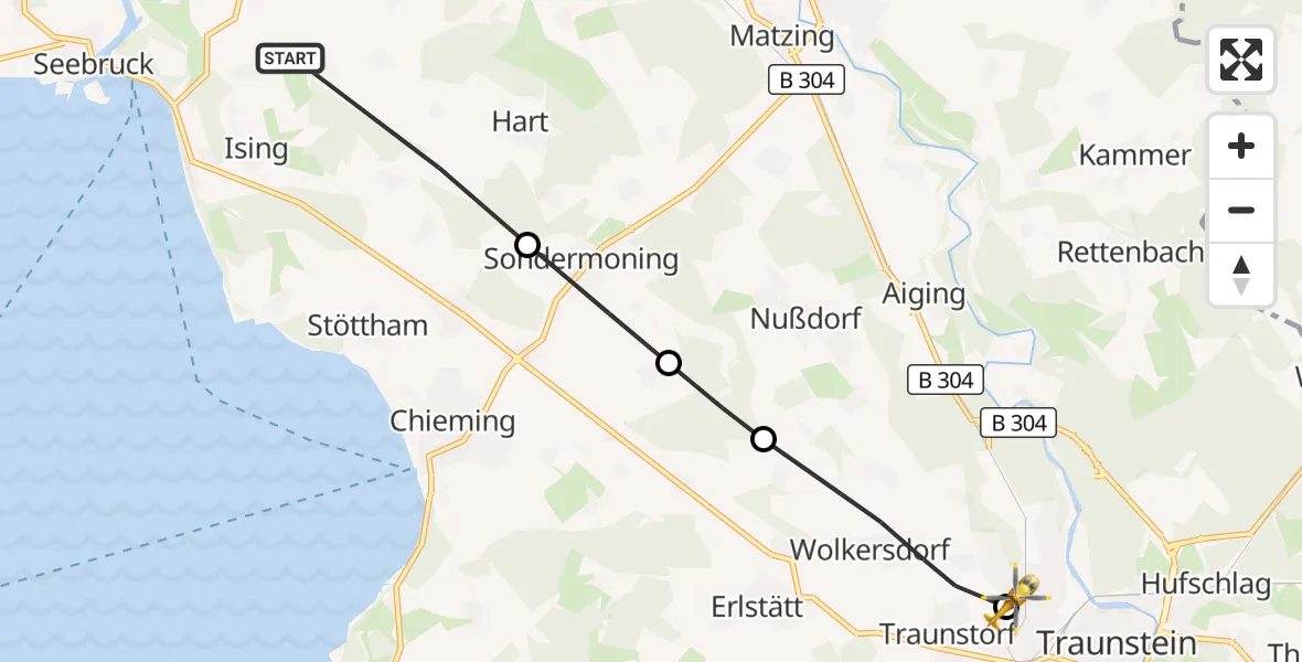 Flugroute Rettungshubschrauber Chieming - Traunstein Hospital, 23 September 2026, 13:32