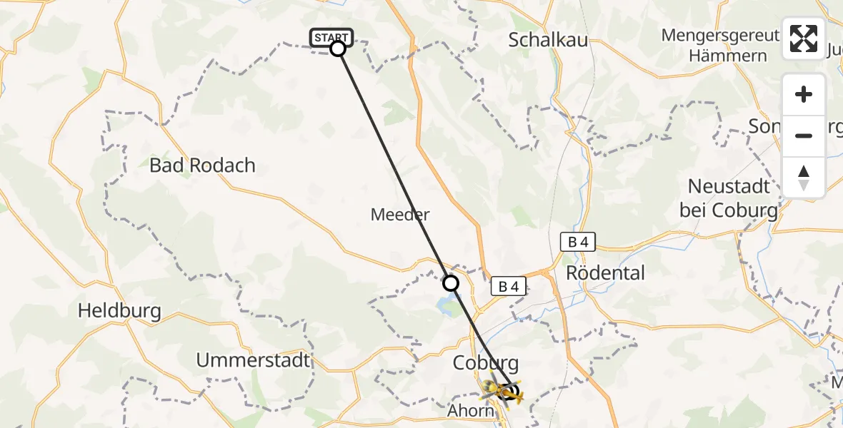 Flugroute Rettungshubschrauber Eisfeld - Regiomed Hospital Coburg, 23 September 2026, 13:37