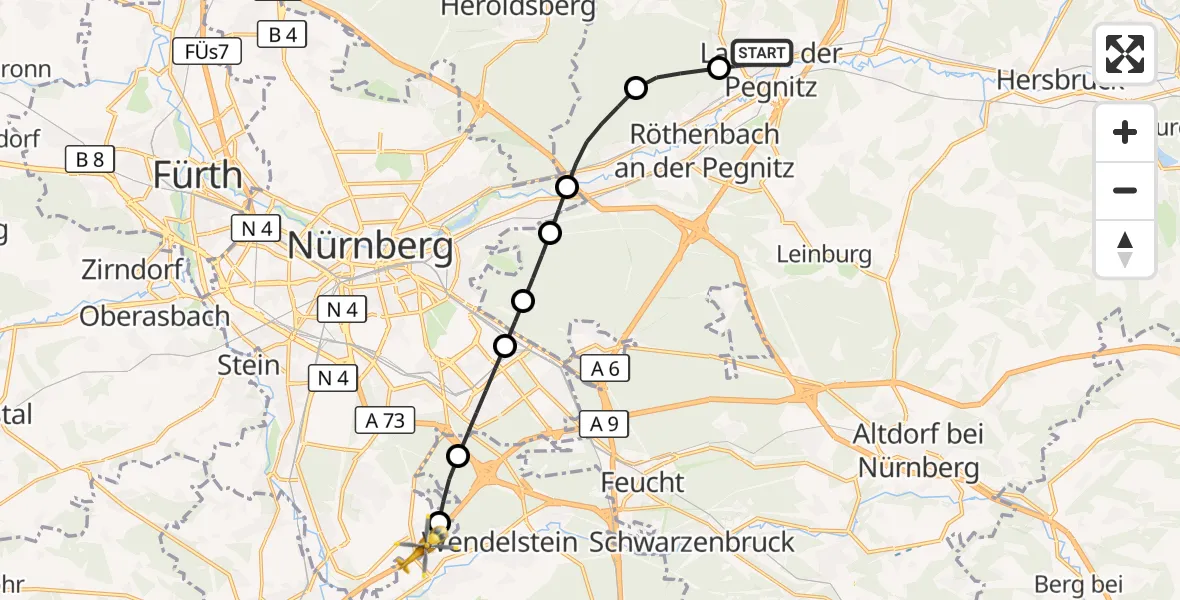 Flugroute Ambulanzhubschrauber Lauf a.d.Pegnitz - Nürnberg, 23 September 2026, 13:39