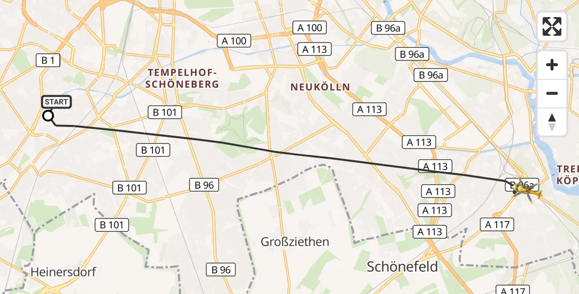 Flugroute Rettungshubschrauber Charité Clinic Benjamin Franklin Campus - Berlin, 23 September 2026, 13:40