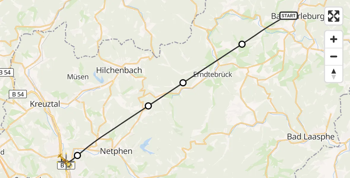 Flugroute Rettungshubschrauber Bad Berleburg - Siegen, 23 September 2026, 13:40