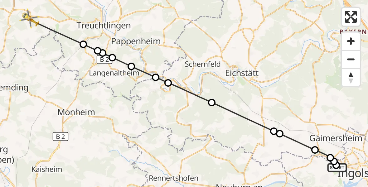Flugroute Rettungshubschrauber Ingolstadt Hospital - Treuchtlingen, 23 September 2026, 13:49