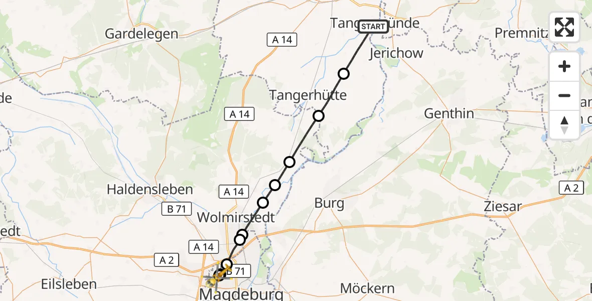 Flugroute Rettungshubschrauber Tangermünde - Magdeburg Hospital, 23 September 2026, 13:50