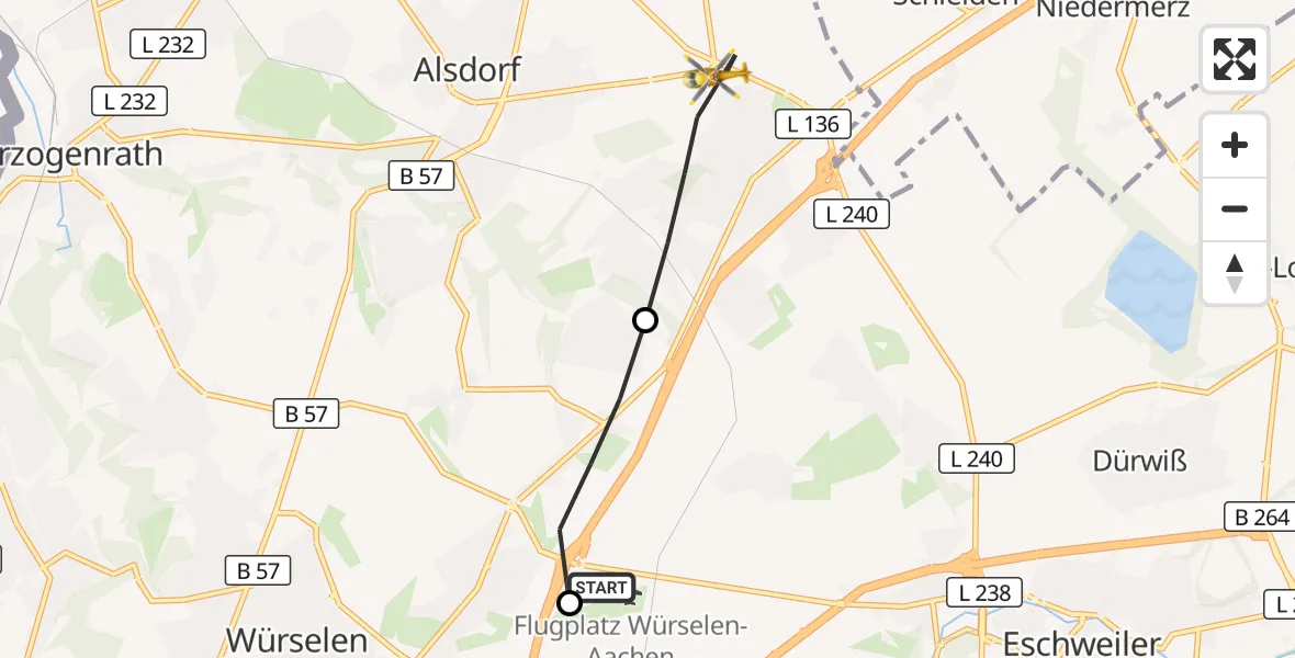 Flugroute Rettungshubschrauber Aachen-Merzbrück Flughafen - Alsdorf, 23 September 2026, 13:53