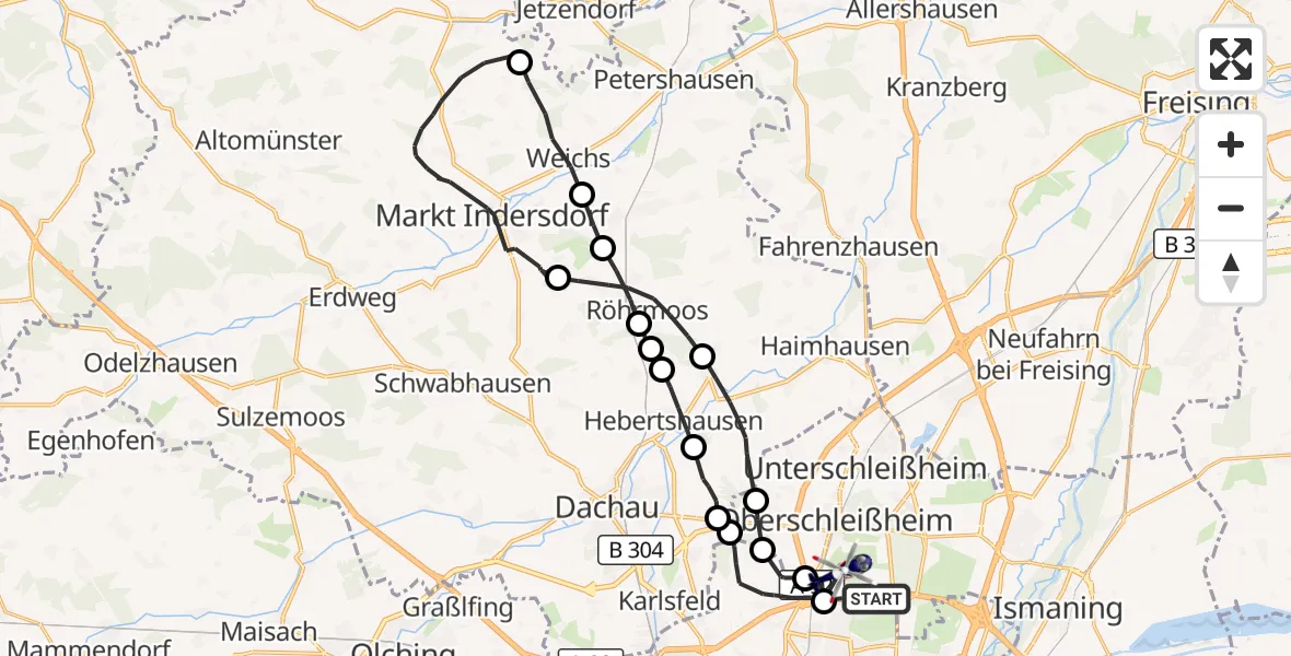 Flugroute Polizeihubschrauber München - Schleissheim Flugplatz, 23 September 2026, 13:58
