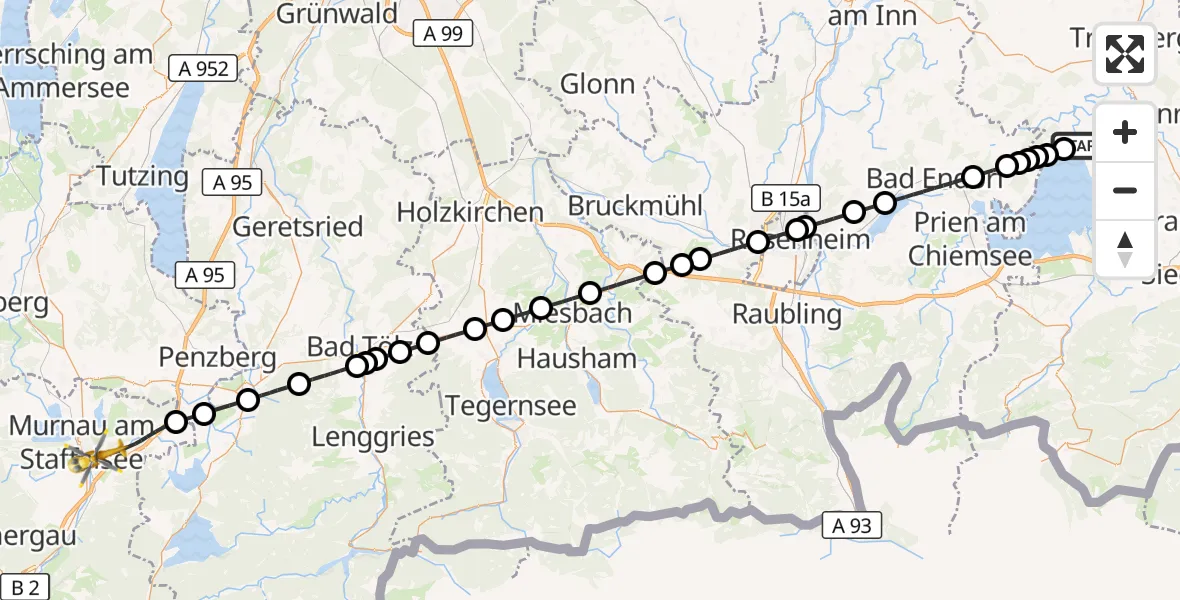 Flugroute Rettungshubschrauber Seeon-Seebruck - Murnau a.Staffelsee, 23 September 2026, 13:59