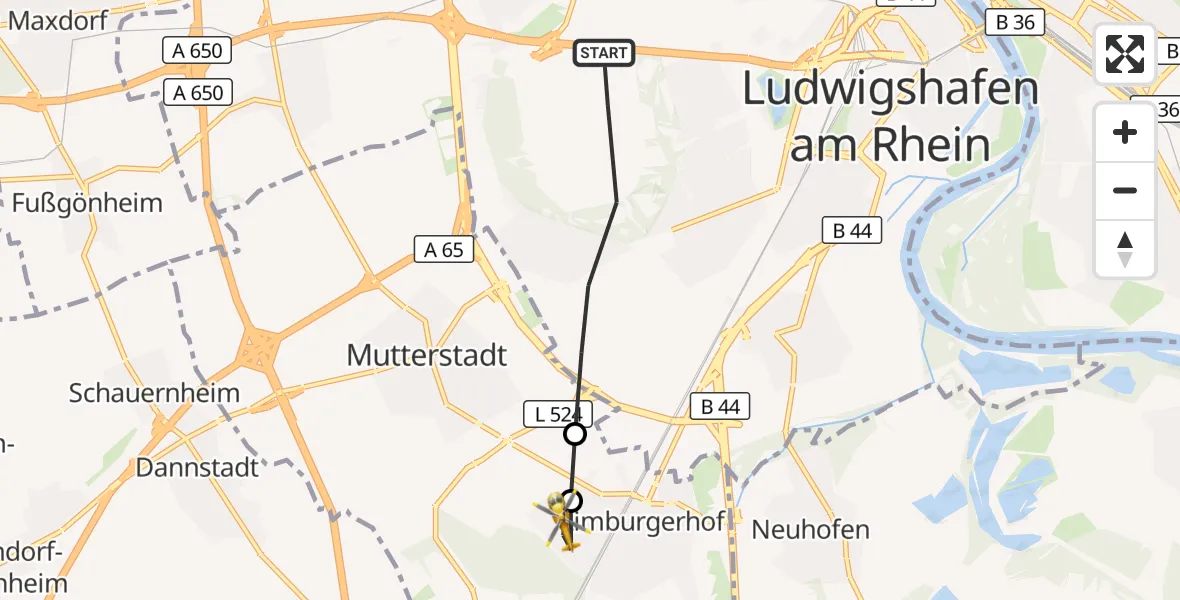 Flugroute Rettungshubschrauber Ludwigshafen am Rhein - Limburgerhof, 23 September 2026, 14:06