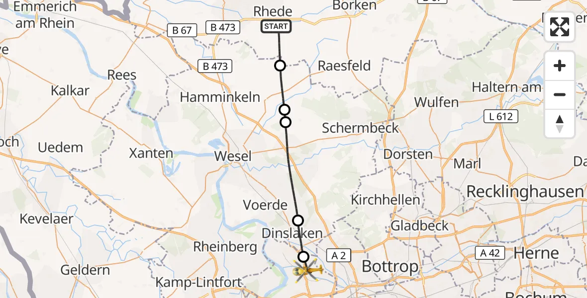 Flugroute Rettungshubschrauber Rhede - Duisburg, 23 September 2026, 14:09