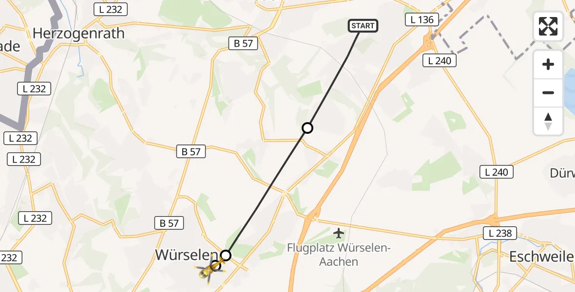 Flugroute Rettungshubschrauber Alsdorf - Rhein-Maas Hospital, 23 September 2026, 14:17
