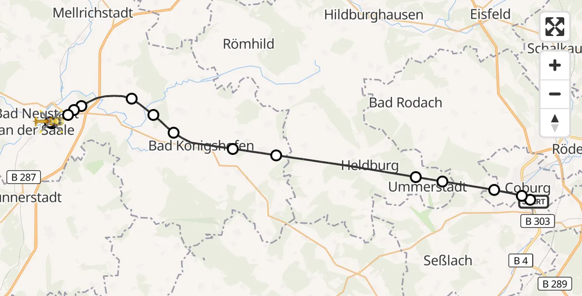 Flugroute Rettungshubschrauber Regiomed Hospital Coburg - Bad Neustadt an der Saale Hospital, 23 September 2026, 14:18