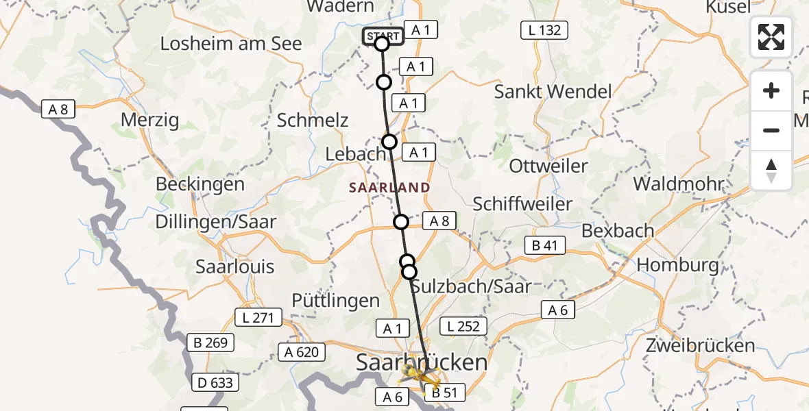 Flugroute Rettungshubschrauber Wadern - Saarbrücken, 23 September 2026, 14:18