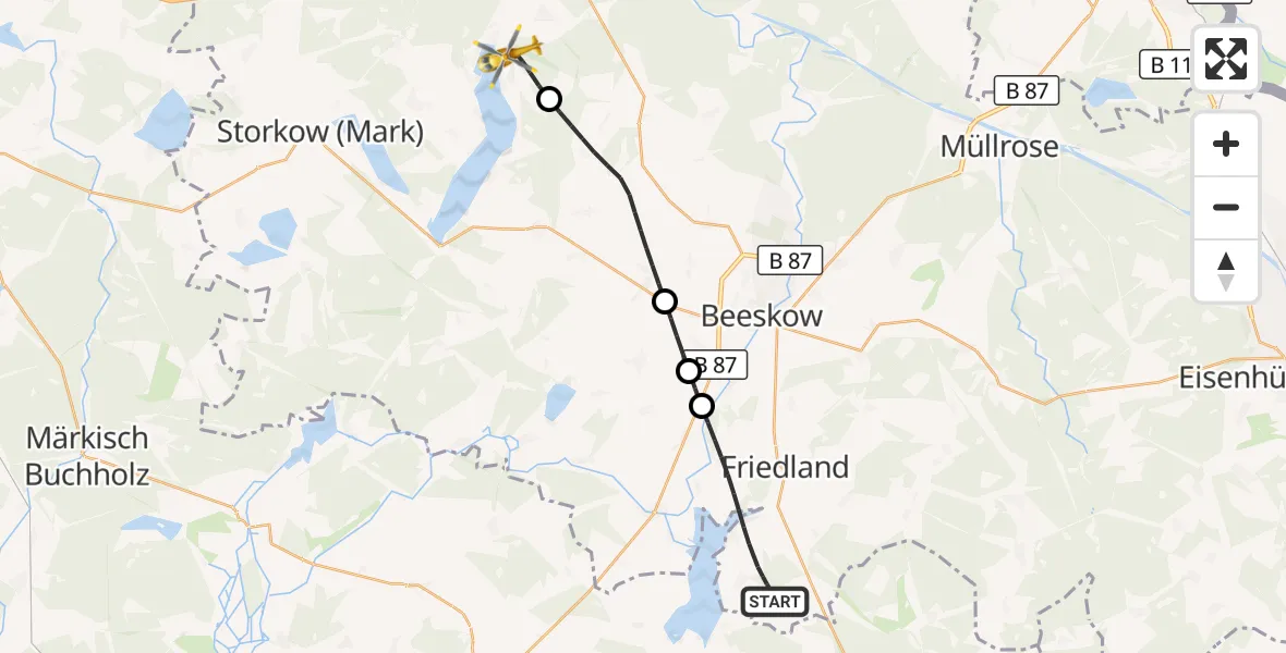Flugroute Rettungshubschrauber Friedland - Bad Saarow, 23 September 2026, 14:19