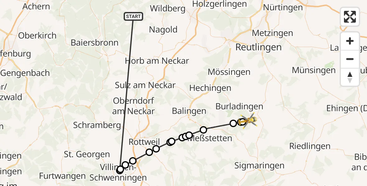 Flugroute Ambulanzhubschrauber Altensteig - Neufra, 23 September 2026, 14:24