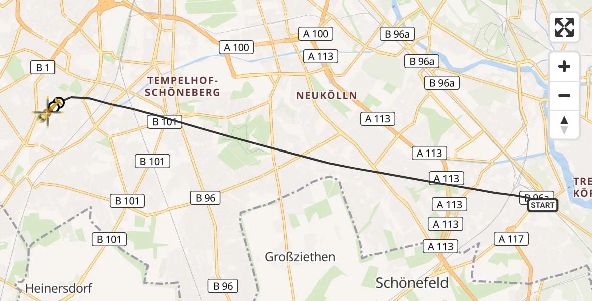 Flugroute Rettungshubschrauber Berlin - Charité Clinic Benjamin Franklin Campus, 23 September 2026, 14:26