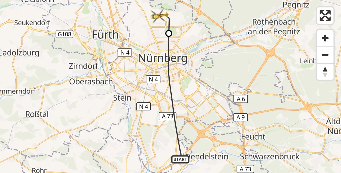 Flugroute Ambulanzhubschrauber Nürnberg - Flughafen Nuremberg, 23 September 2026, 14:31