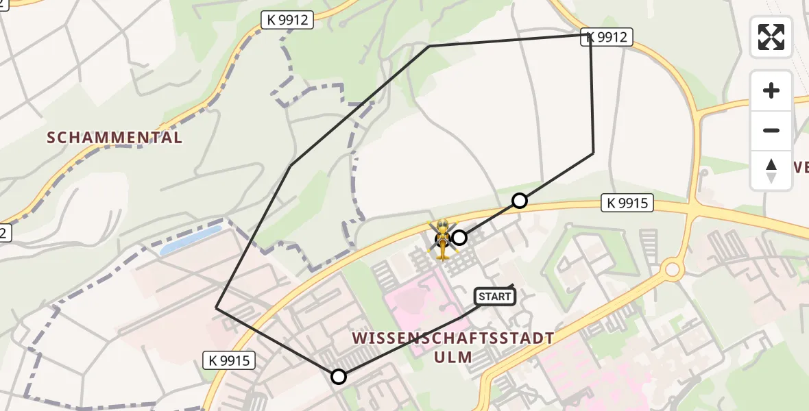 Flugroute Rettungshubschrauber Ulm Military Hospital Emergency - ADAC Air Rescue Station Ulm (Christoph 22), 23 September 2026, 14:31