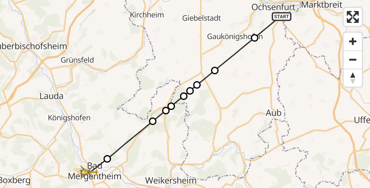 Flugroute Rettungshubschrauber Ochsenfurt - Bad Mergentheim, 23 September 2026, 14:31