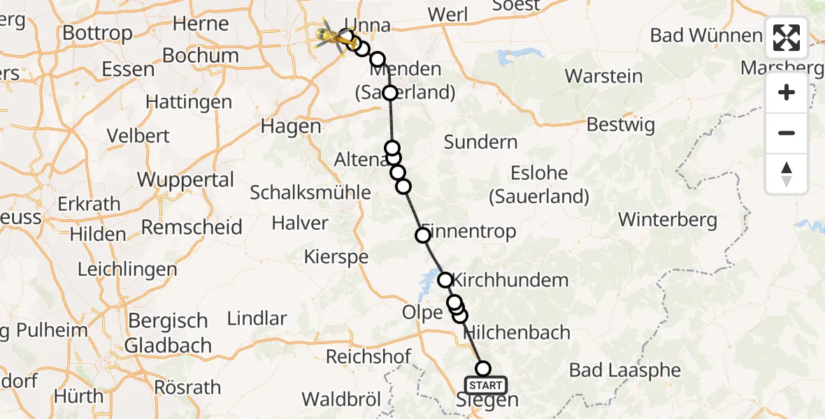 Flugroute Rettungshubschrauber Siegen - Dortmund Flughafen, 23 September 2026, 14:48