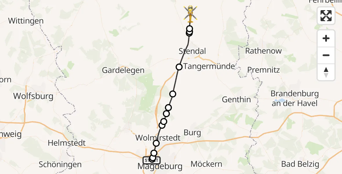 Flugroute Rettungshubschrauber Magdeburg Hospital - Osterburg (Altmark), 23 September 2026, 14:56