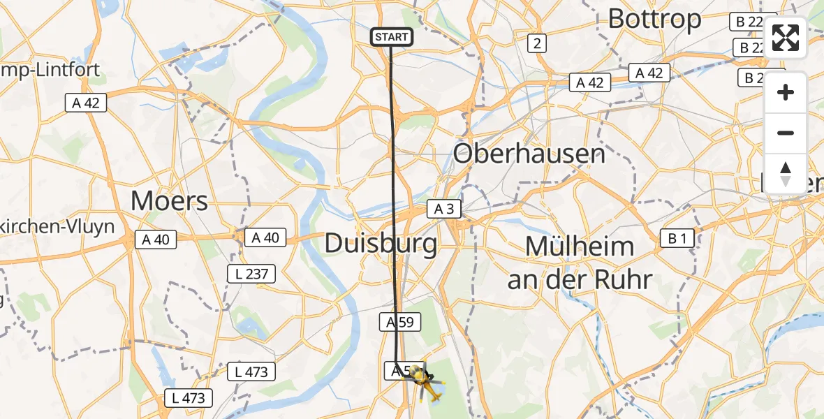 Flugroute Rettungshubschrauber Duisburg - Duisburg Air Rescue Hubschrauberlandeplatz (Christoph 9), 23 September 2026, 14:57