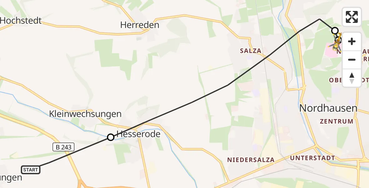 Flugroute Rettungshubschrauber Werther - Südharz Hospital Nordhausen, 23 September 2026, 15:00