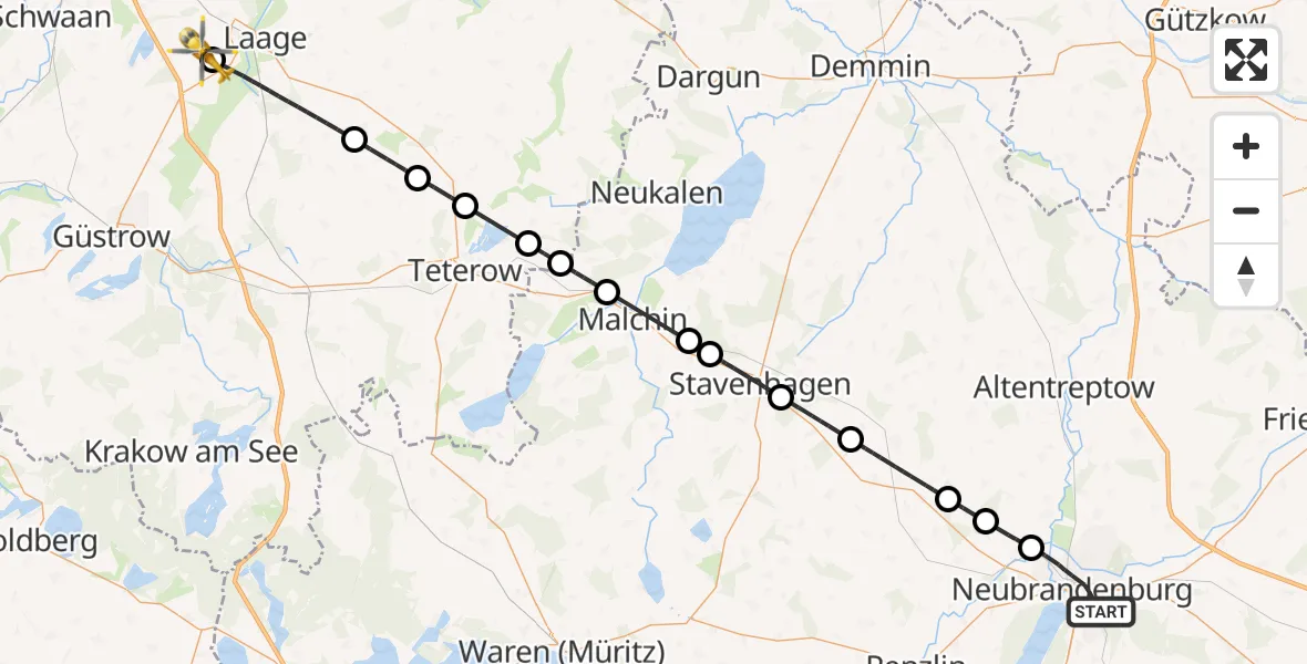 Flugroute Rettungshubschrauber Neubrandenburg - Flughafen Rostock-Laage, 23 September 2026, 15:03