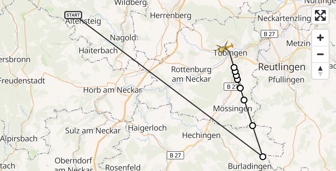Flugroute Ambulanzhubschrauber Altensteig - Tübingen University Hospital, 23 September 2026, 15:08