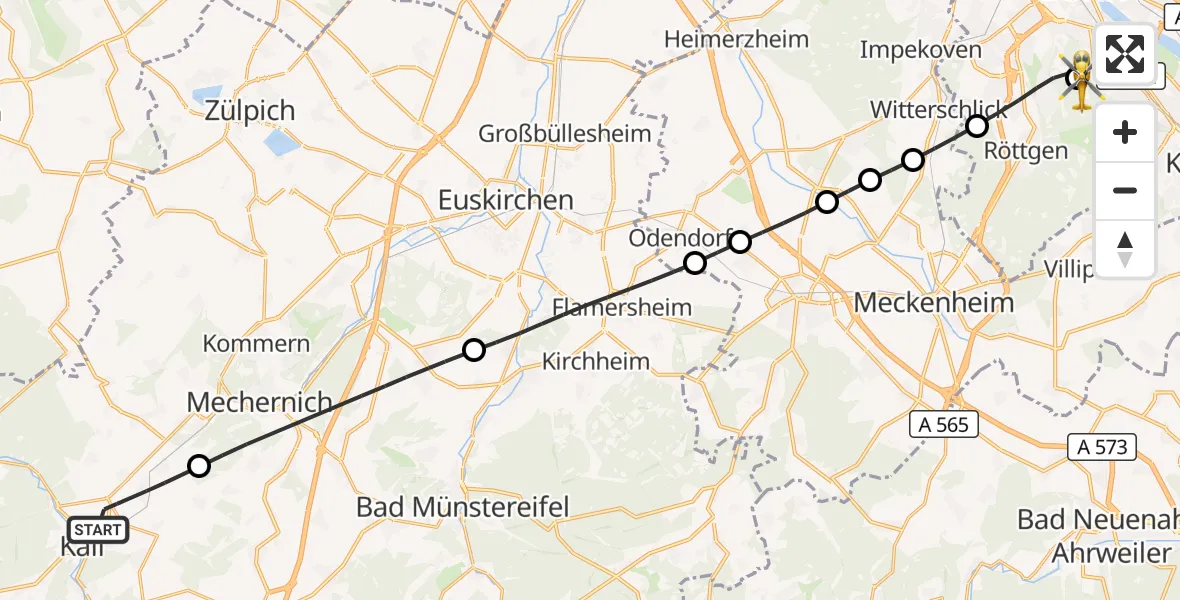Flugroute Rettungshubschrauber Kall - Bonn University Hospital, 23 September 2026, 15:13