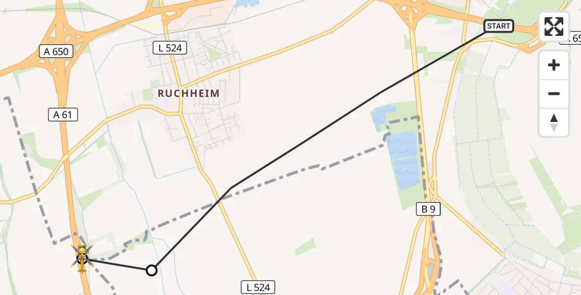 Flugroute Rettungshubschrauber Ludwigshafen am Rhein - Fußgönheim, 23 September 2026, 15:14
