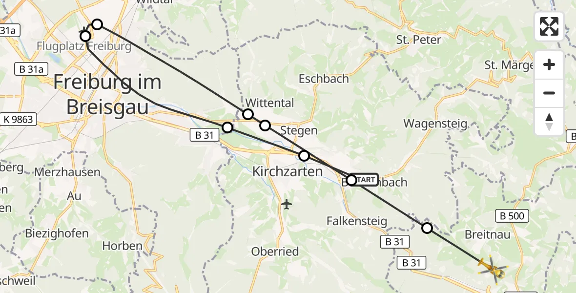 Flugroute Ambulanzhubschrauber Buchenbach - Breitnau, 23 September 2026, 15:16
