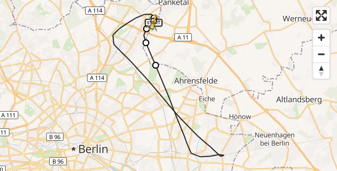 Flugroute Rettungshubschrauber Helios Clinic Berlin-Buch - Helios Clinic Berlin-Buch, 23 September 2026, 15:16