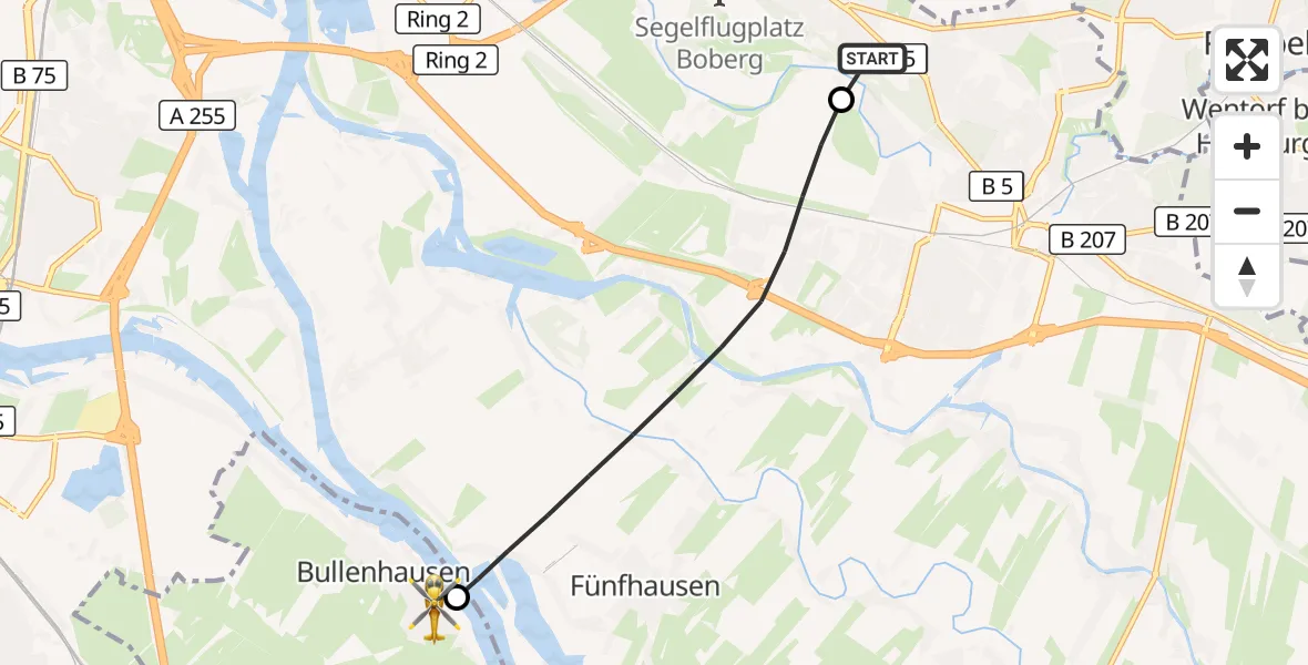 Flugroute Rettungshubschrauber Christoph Hansa ADAC Hubschrauberlandeplatz - Seevetal, 23 September 2026, 15:22