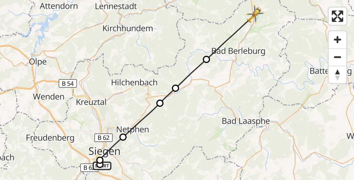 Flugroute Rettungshubschrauber Evangelisches Jung-Stilling Hospital - Bad Berleburg, 23 September 2026, 15:25