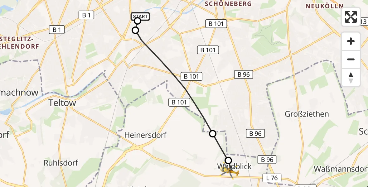 Flugroute Rettungshubschrauber Charité Clinic Benjamin Franklin Campus - Blankenfelde-Mahlow, 23 September 2026, 15:28