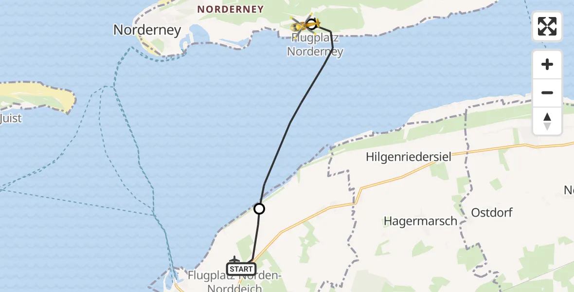 Flugroute Ambulanzhubschrauber Norden - Norderney Flughafen, 23 September 2026, 15:33