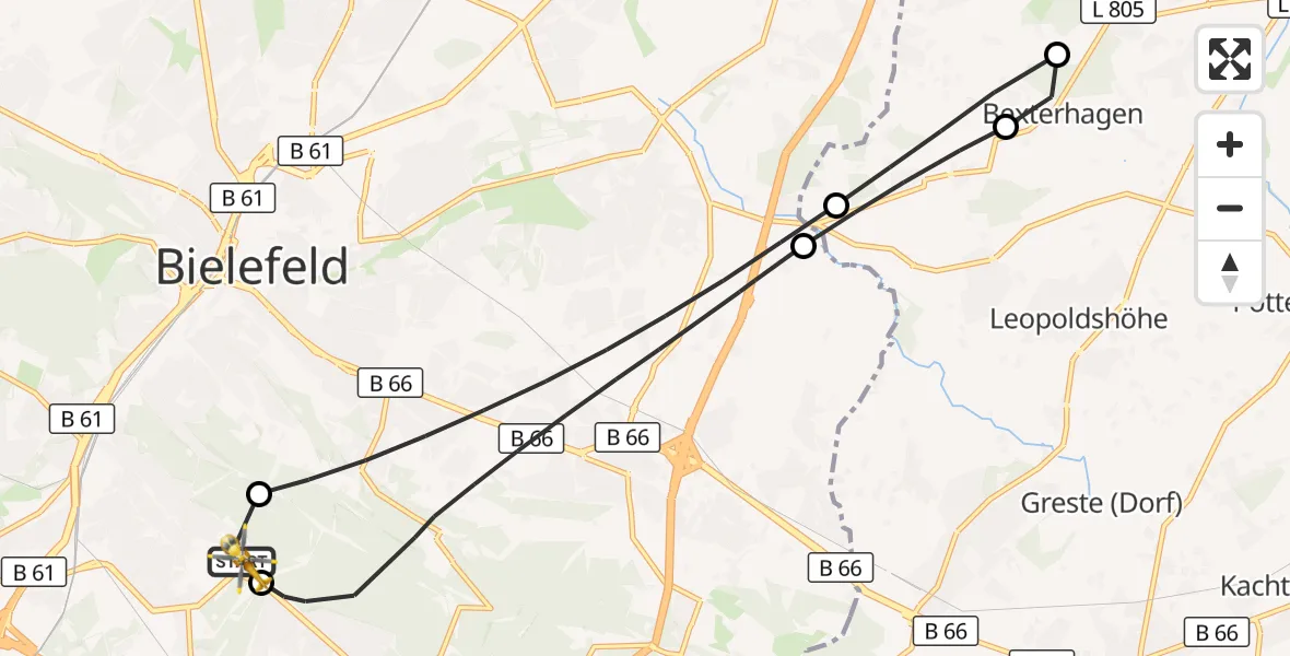 Flugroute Rettungshubschrauber Luftrettungszentrum Bielefeld - Luftrettungszentrum Bielefeld, 23 September 2026, 15:34