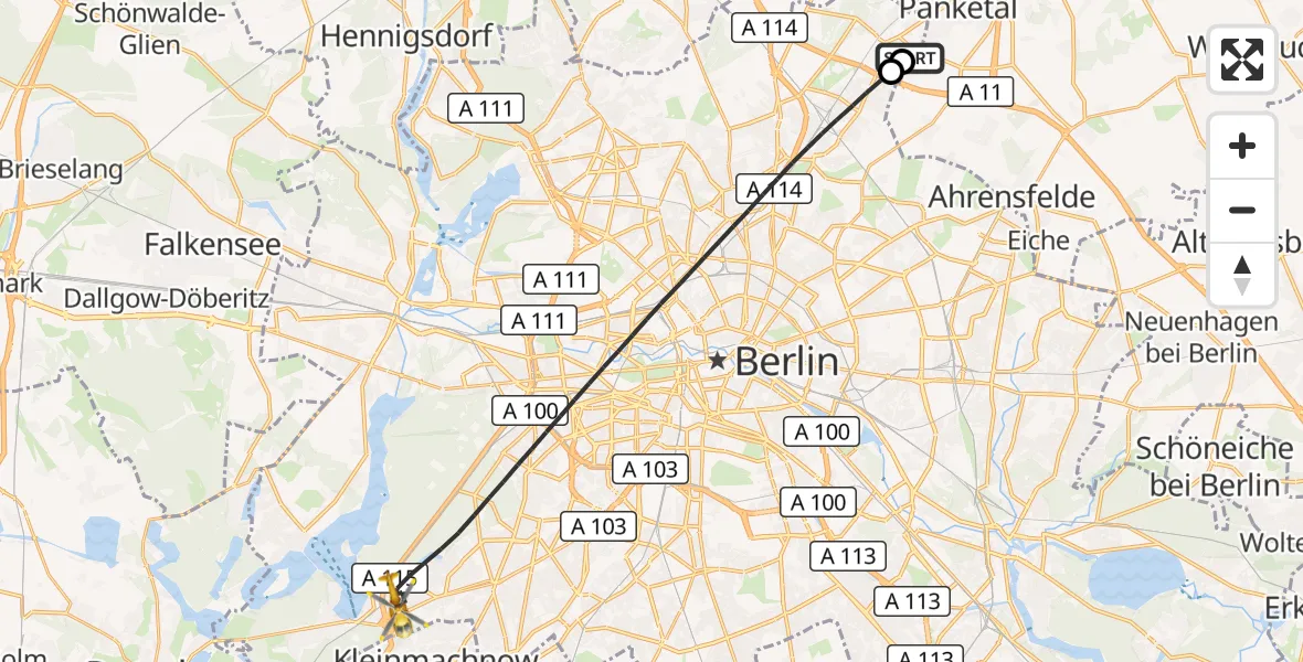 Flugroute Rettungshubschrauber Helios Clinic Berlin-Buch - Berlin, 23 September 2026, 15:37
