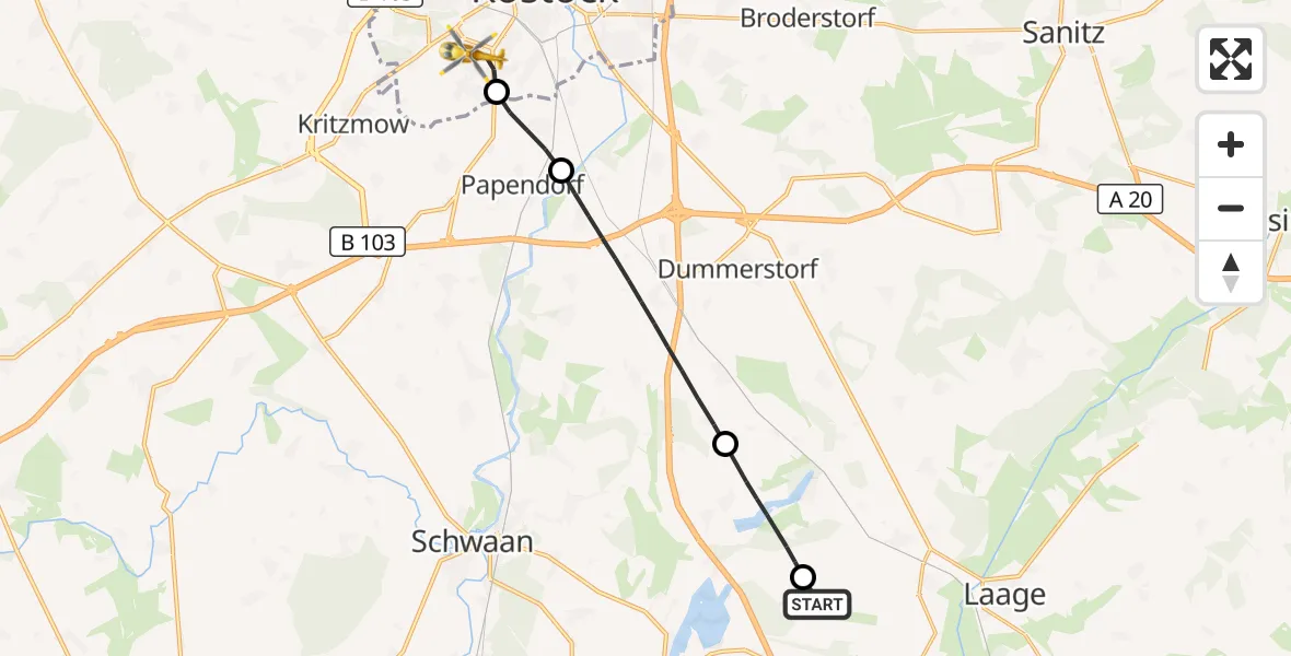 Flugroute Rettungshubschrauber Flughafen Rostock-Laage - Rostock, 23 September 2026, 15:46