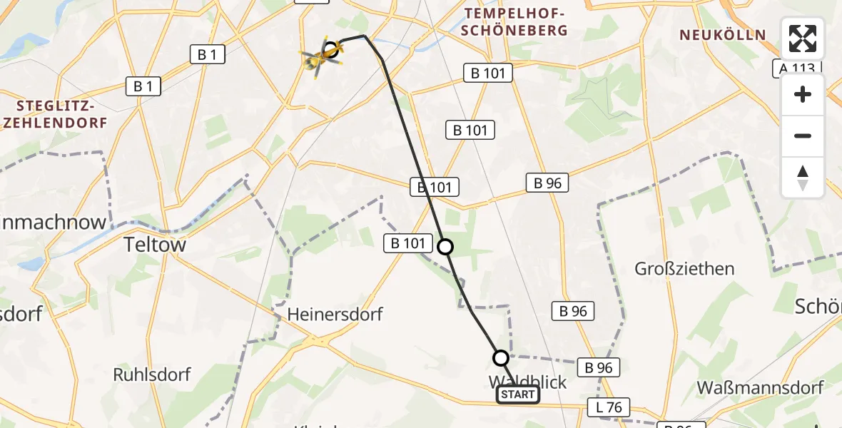 Flugroute Rettungshubschrauber Blankenfelde-Mahlow - Charité Clinic Benjamin Franklin Campus, 23 September 2026, 15:49