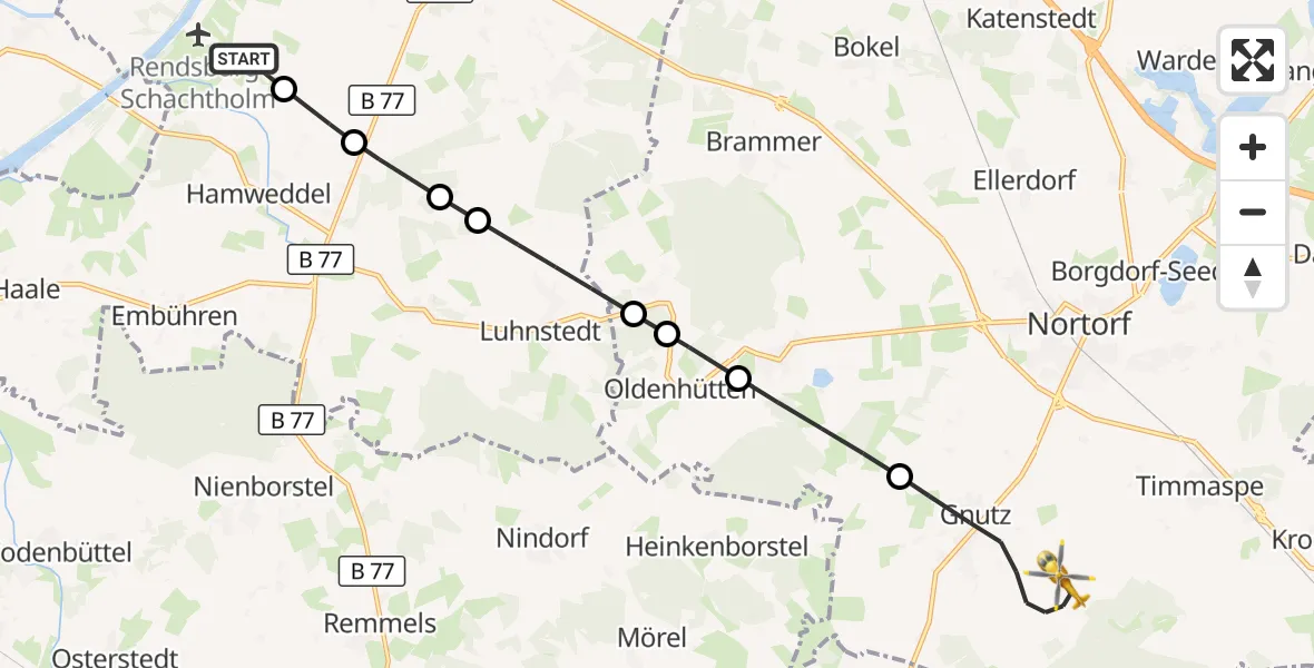 Flugroute Ambulanzhubschrauber Hörsten - Gnutz, 23 September 2026, 15:51