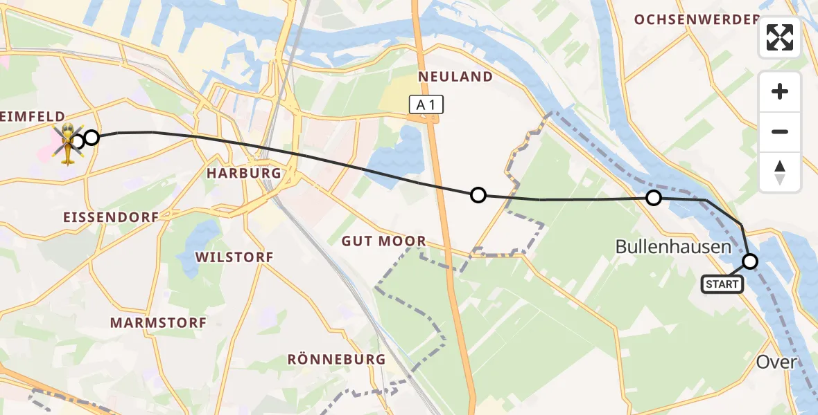 Flugroute Rettungshubschrauber Seevetal - Asklepios Hospital Harburg, 23 September 2026, 15:51