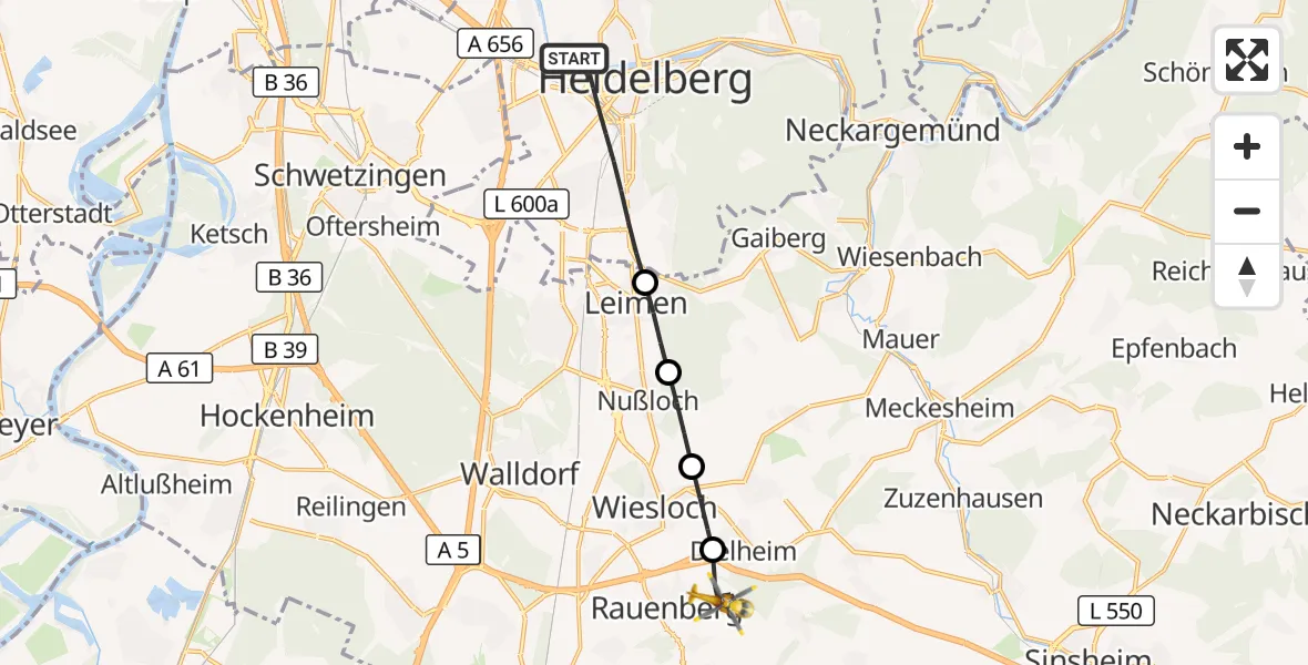 Flugroute Rettungshubschrauber Heidelberg - Dielheim, 23 September 2026, 15:56