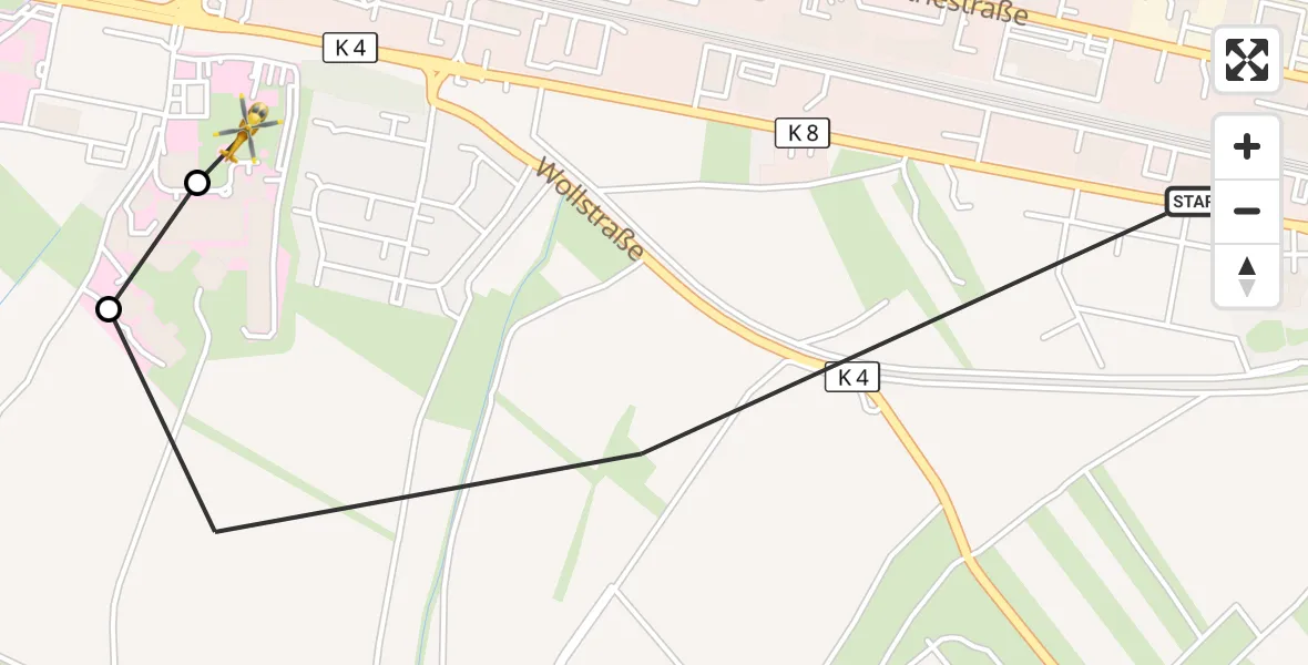 Flugroute Rettungshubschrauber Ludwigshafen am Rhein - Ludwigshafen Accident Hospital, 23 September 2026, 16:00