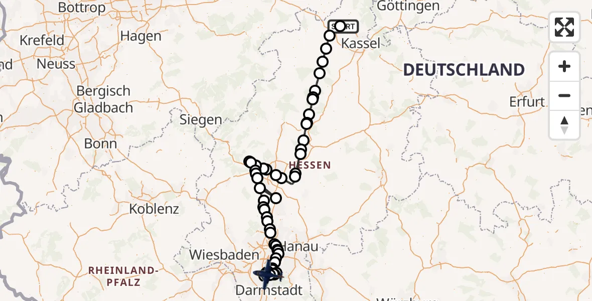 Flugroute Polizeiflugzeug Calden - Flughafen Frankfurt-Egelsbach, 23 September 2026, 16:04