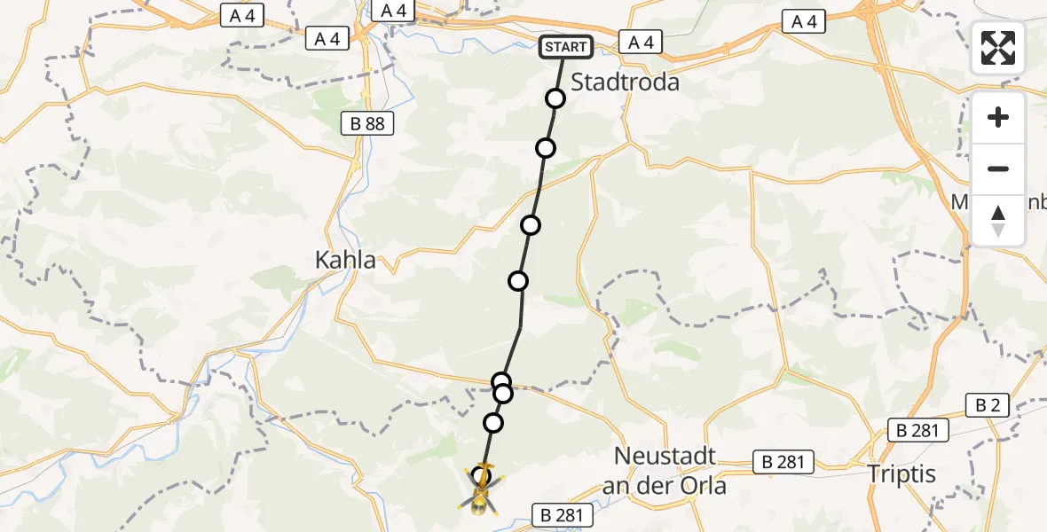Flugroute Rettungshubschrauber Stadtroda - Oppurg, 23 September 2026, 16:09