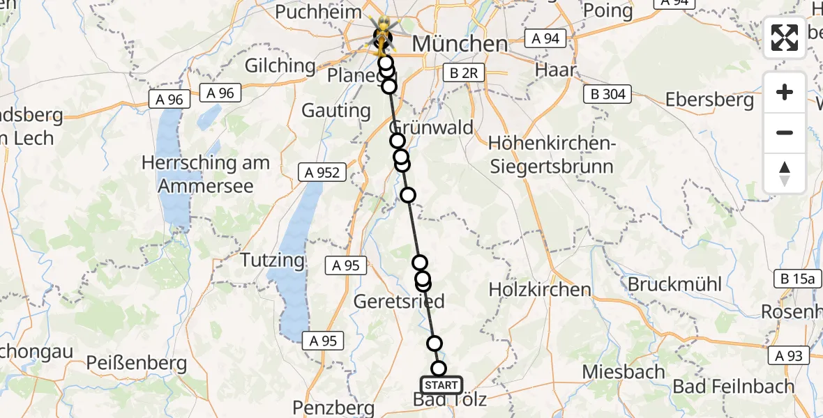 Flugroute Rettungshubschrauber Bad Tölz - Helios Clinic Munich West, 23 September 2026, 16:11
