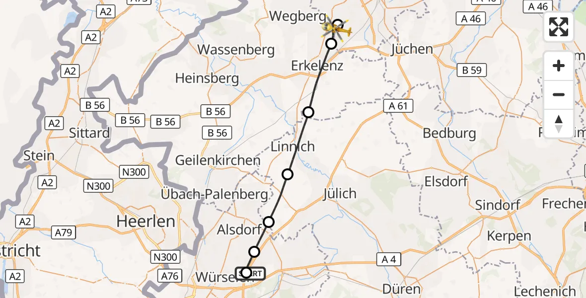 Flugroute Rettungshubschrauber Aachen-Merzbrück Flughafen - Mönchengladbach, 23 September 2026, 16:16