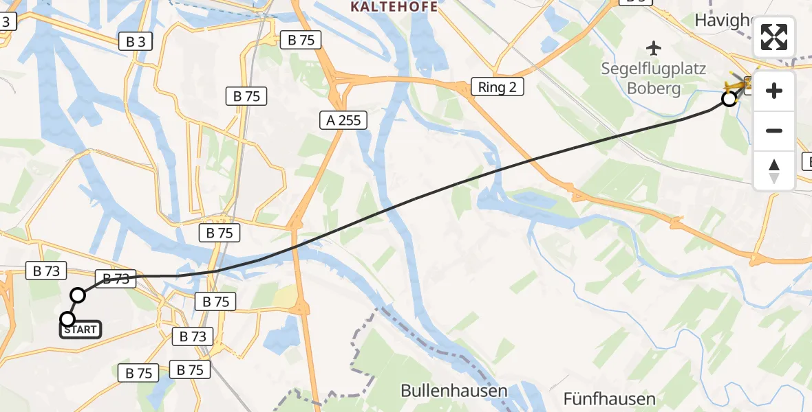 Flugroute Rettungshubschrauber Asklepios Hospital Harburg - Christoph Hansa ADAC Hubschrauberlandeplatz, 23 September 2026, 16:26