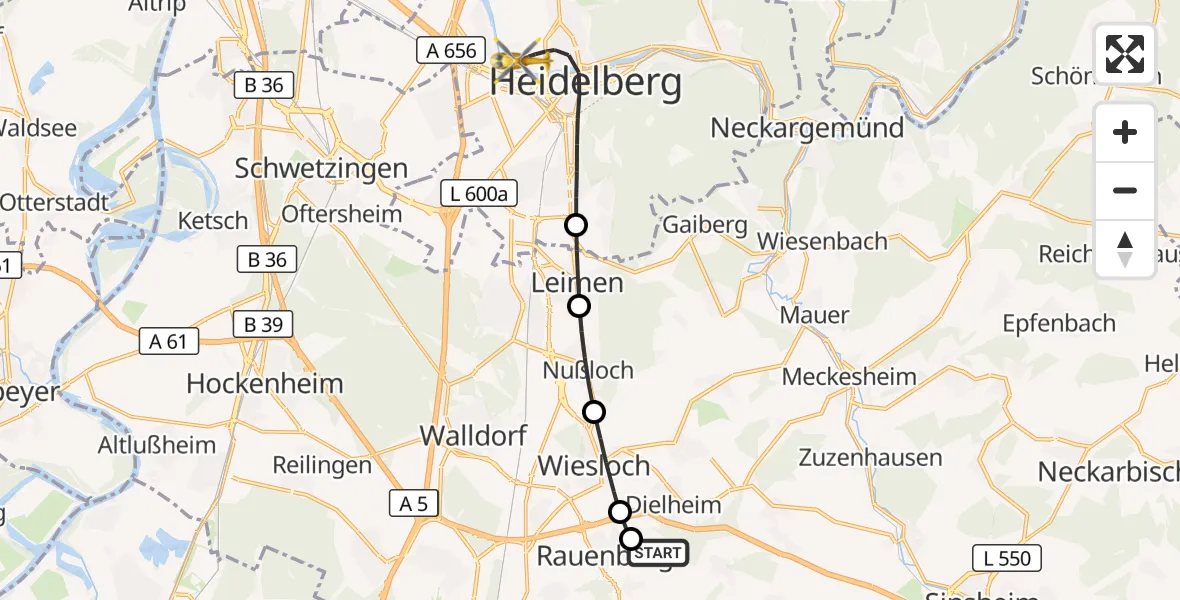 Flugroute Rettungshubschrauber Dielheim - Heidelberg, 23 September 2026, 16:27